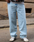 Blue jeans with a baggy leg