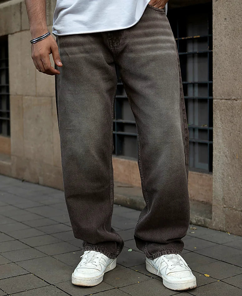 Brown jeans with a baggy leg