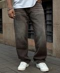 Brown jeans with a baggy leg