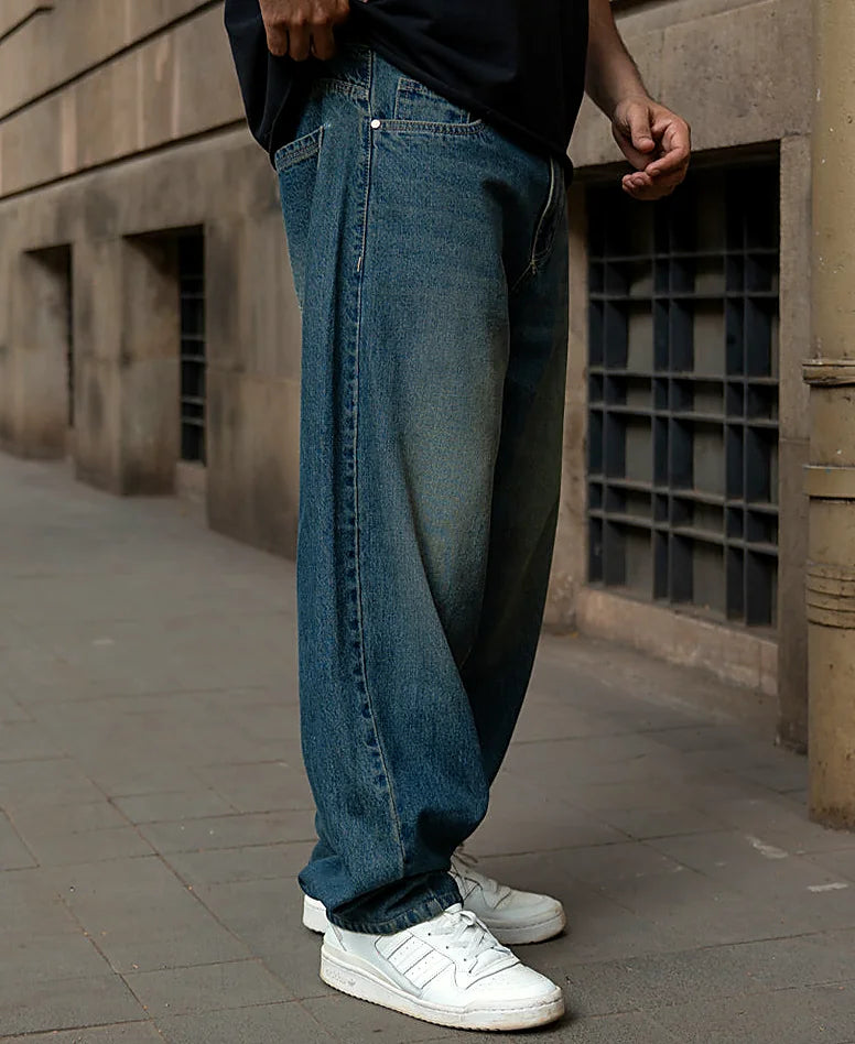 Blue barrel jeans for men