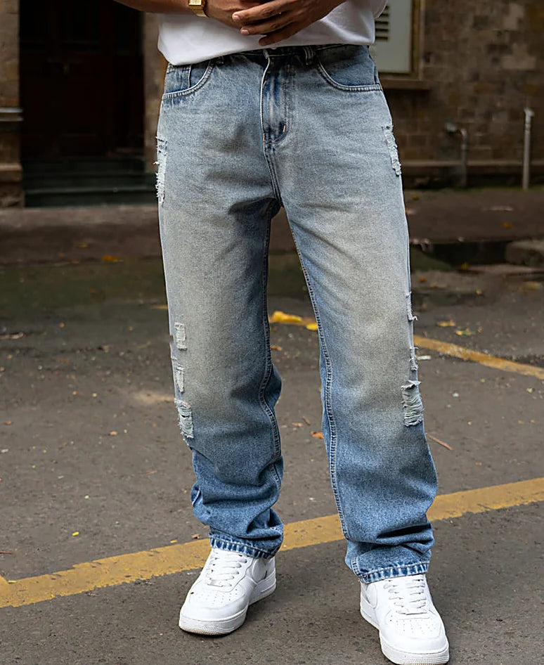 Blue jeans with a baggy leg