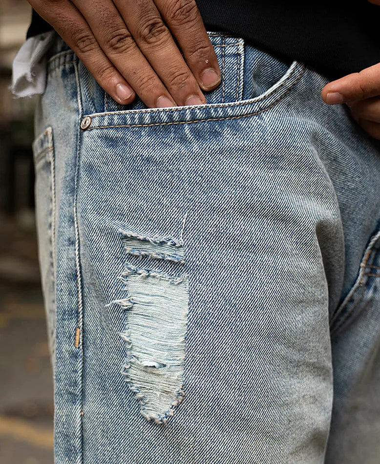 Blue baggy jeans in cotton