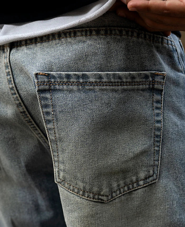Mid Blue Baggy Distressed Jeans