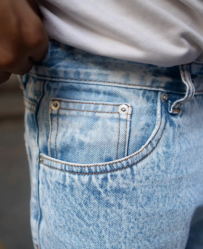 Blue jeans with a baggy leg