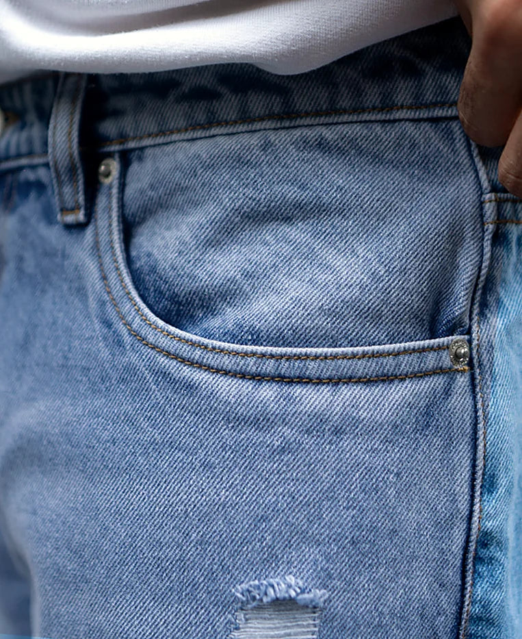 Mid Blue Baggy Ripped Jeans