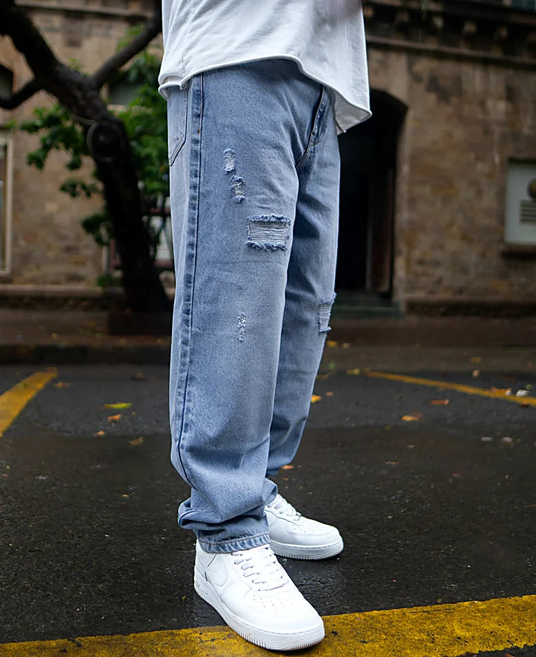 Blue jeans with a baggy leg