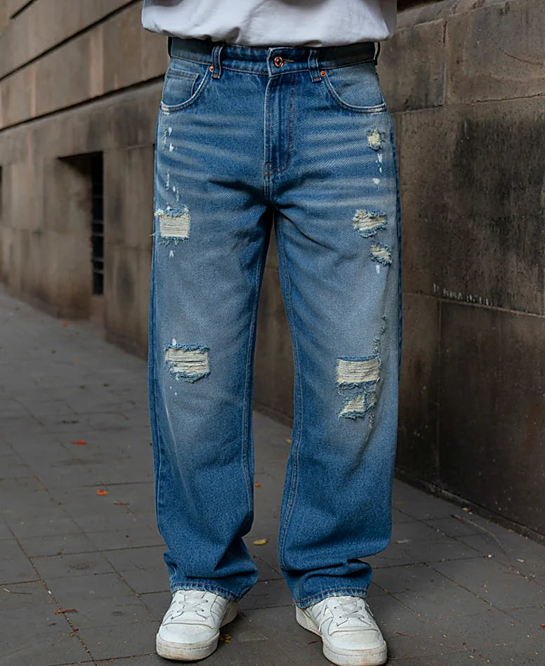 Blue jeans with a baggy leg