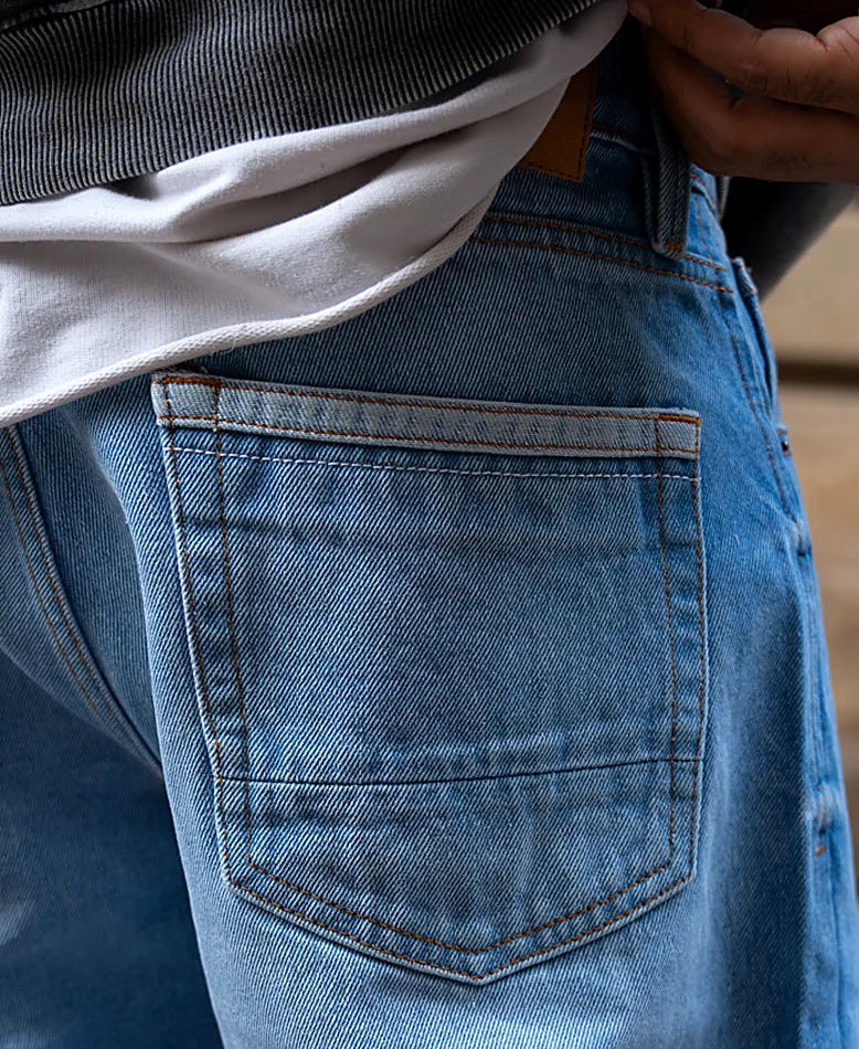 Mid Blue Washed Baggy Fit Jeans