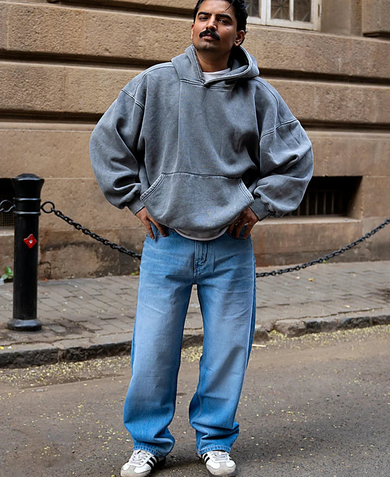 Mid Blue Washed Baggy Fit Jeans