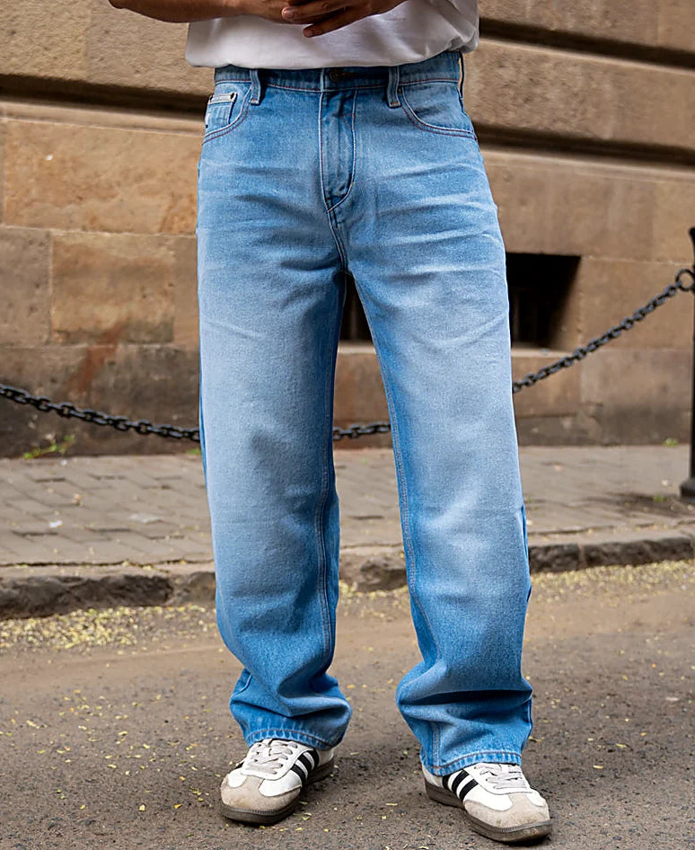 Blue jeans with a baggy leg