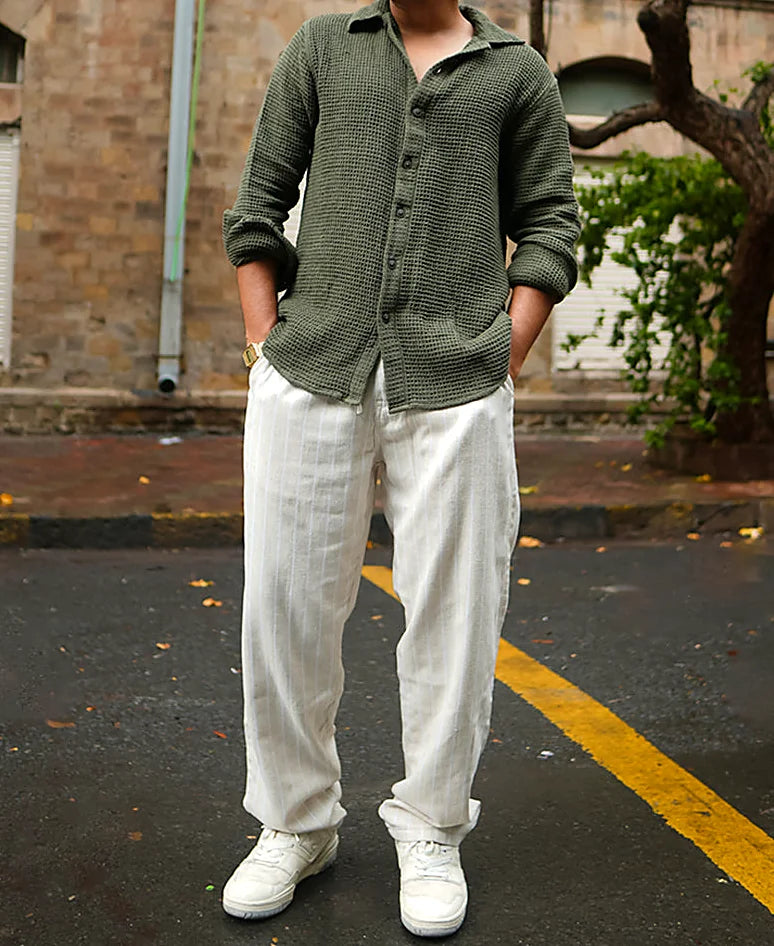 Off White and Beige Baggy Fit Pant