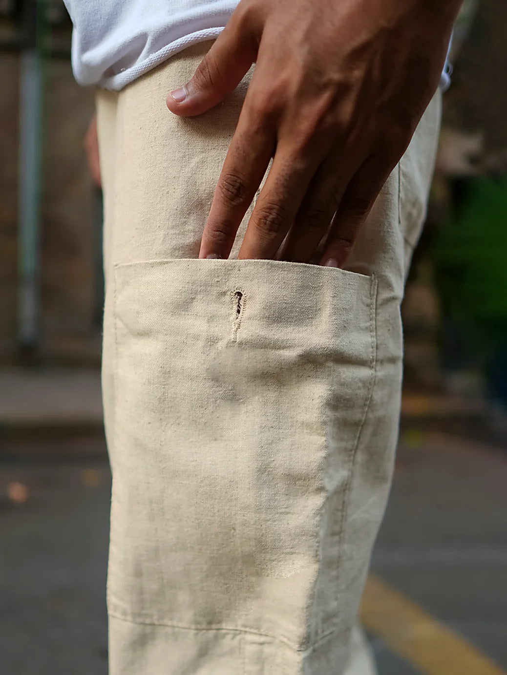 Pants in white, baggy fit