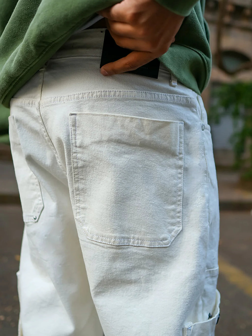 Off White Patch Pockets Denim Jeans