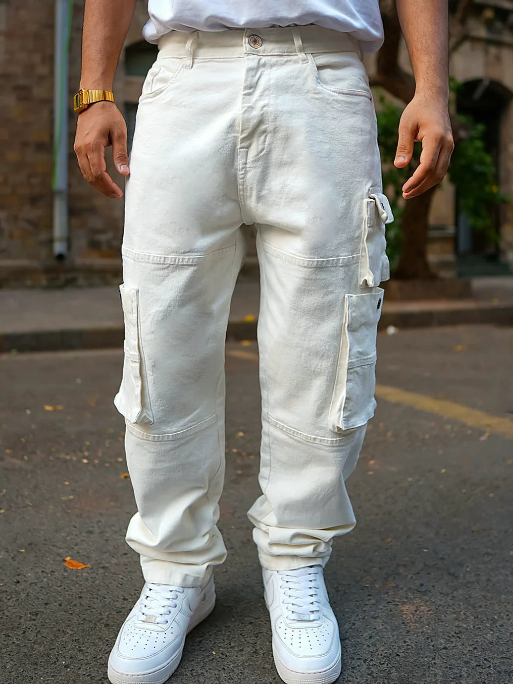 White jeans with a baggy leg