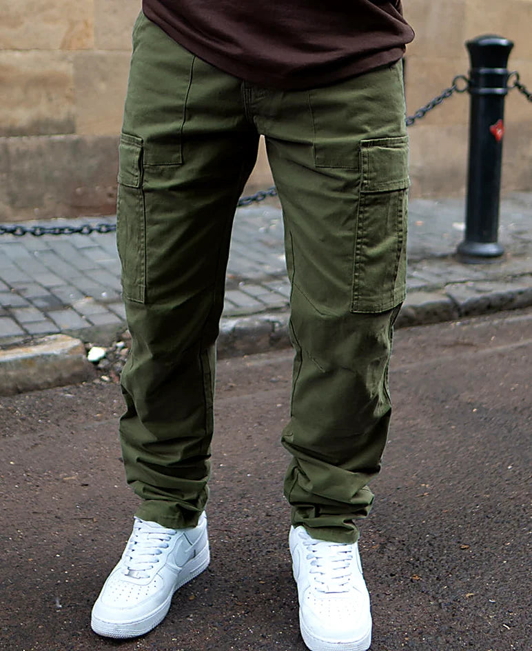 Olive pants with a relaxed leg