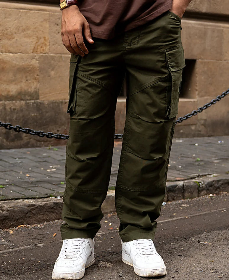 Olive relaxed trousers in cotton