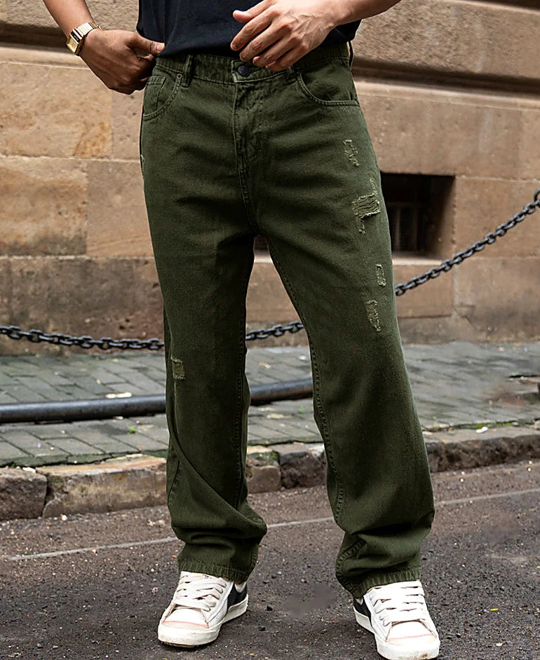 Baggy jeans for men in olive