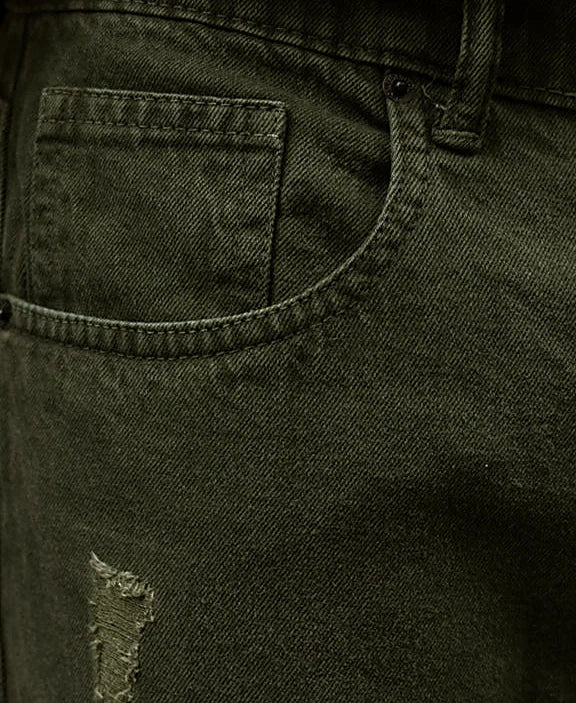 Olive Distress Baggy Jeans