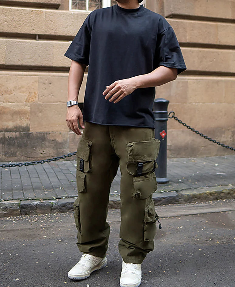 Olive Green Cotton Baggy Fit Cargo Pant