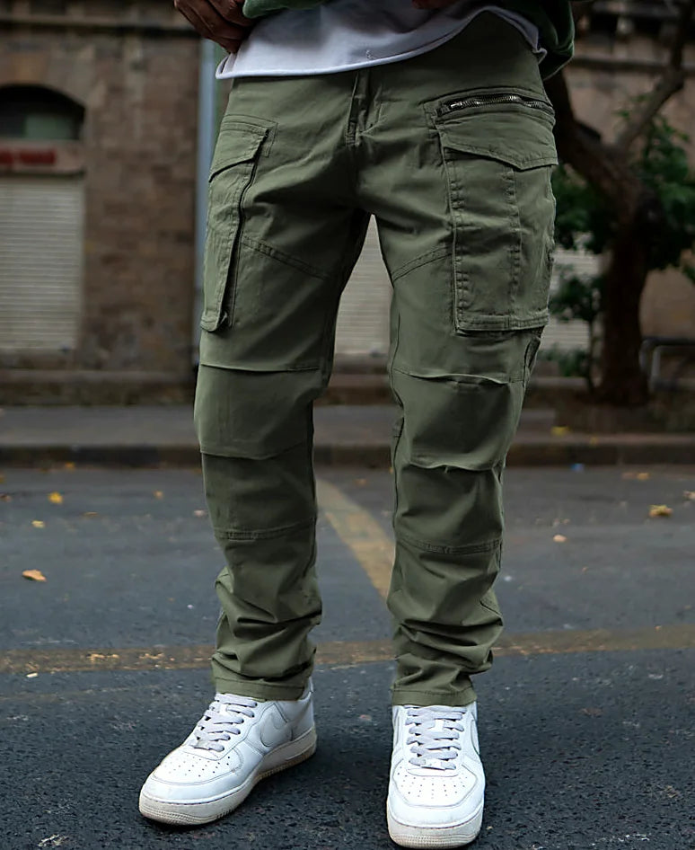 Olive regular pants for men