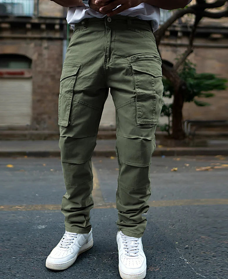 Olive regular pants in cotton
