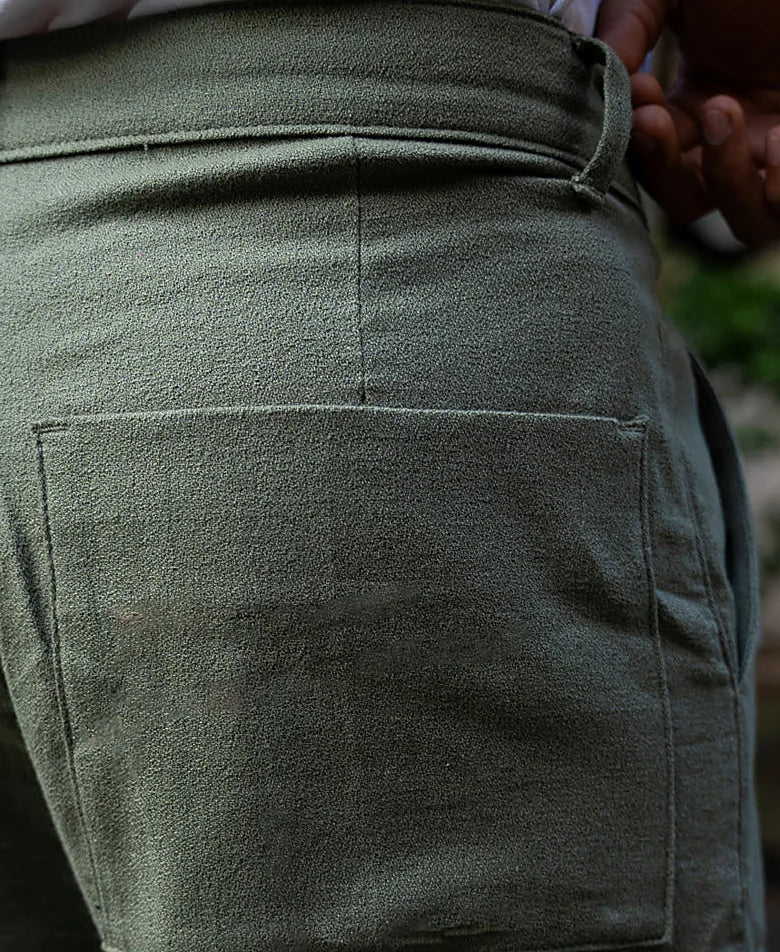 Olive Structured Linen Blend Trouser