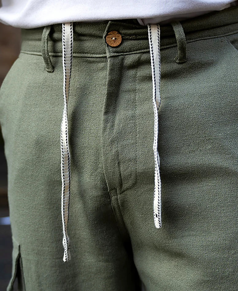 Olive Structured Linen Blend Trouser