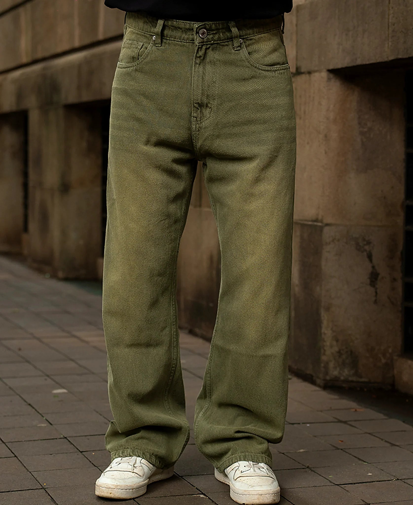 Olive baggy jeans in cotton