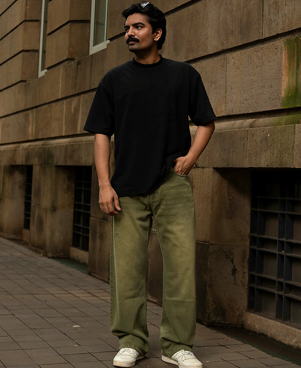 Olive Washed Baggy Jeans