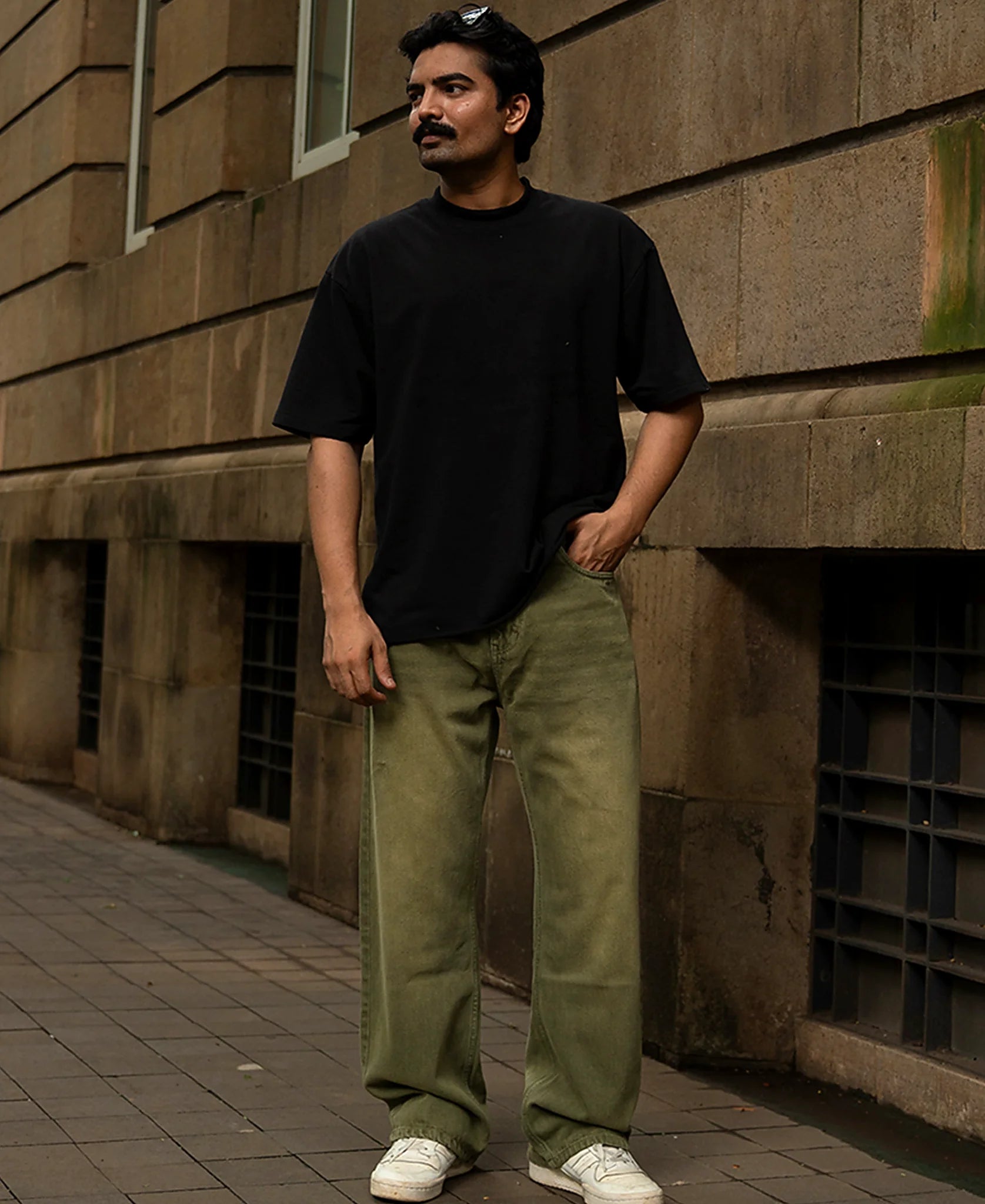 Olive Washed Baggy Jeans