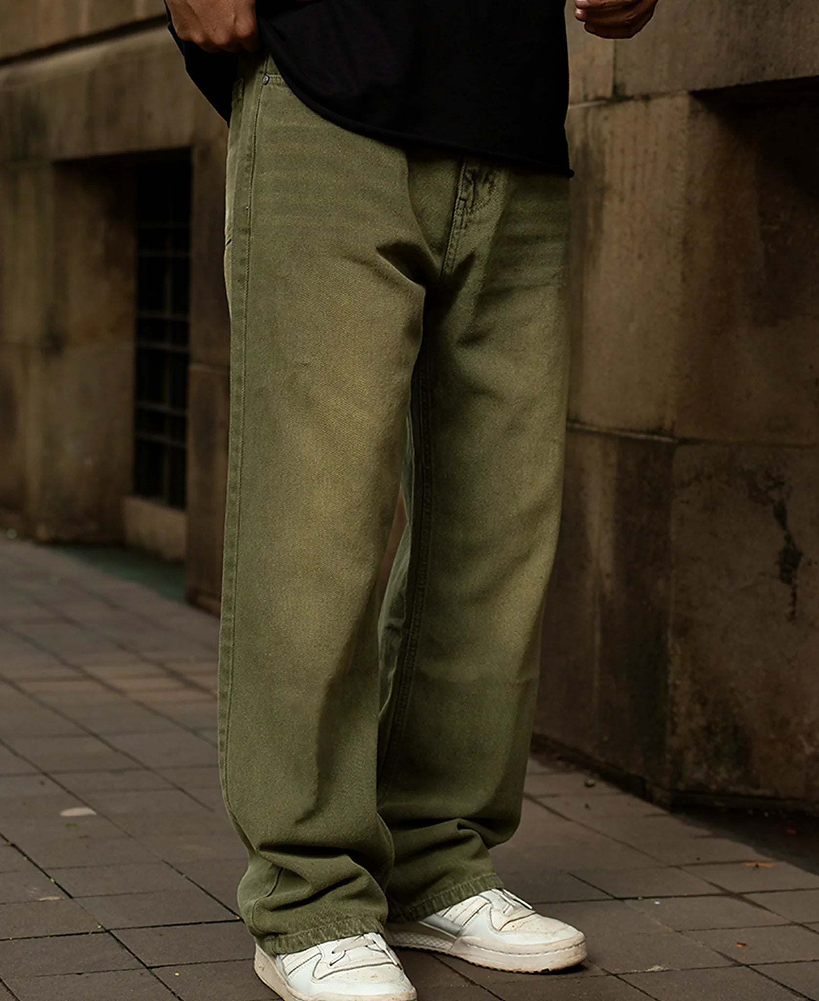 Olive baggy jeans for men