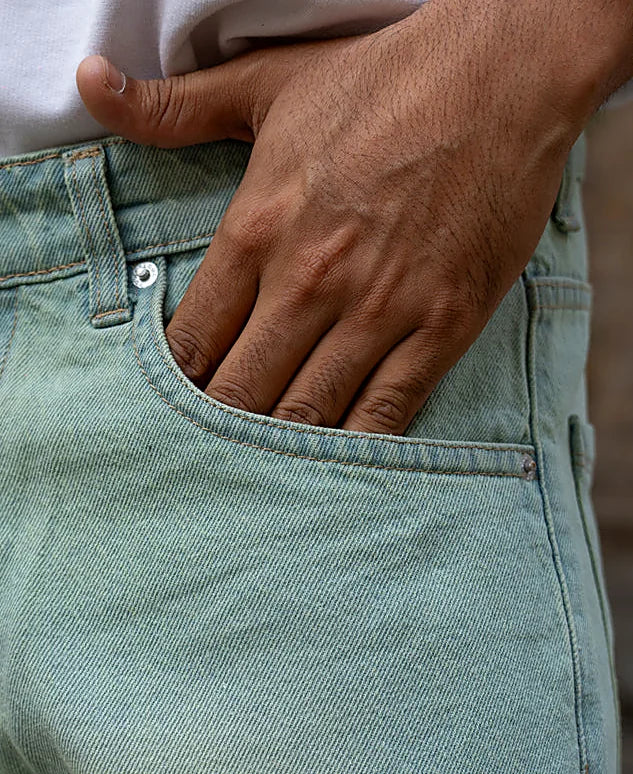 Blue jeans with a baggy leg