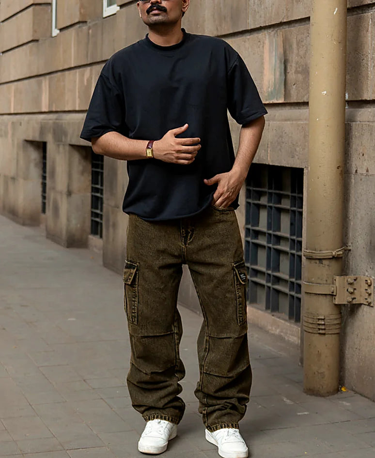 Tinted Brown Baggy Cargo Denim