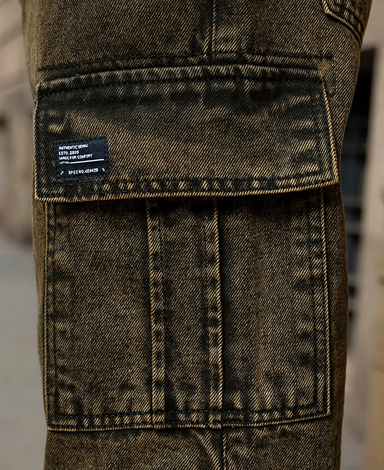 Tinted Brown Baggy Cargo Denim