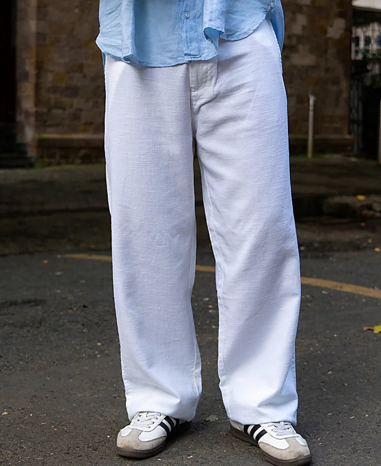 White baggy trousers in cotton for men