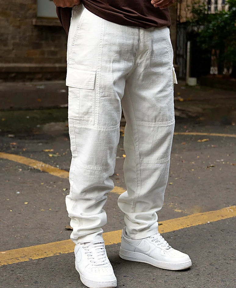 White pants with a relaxed leg