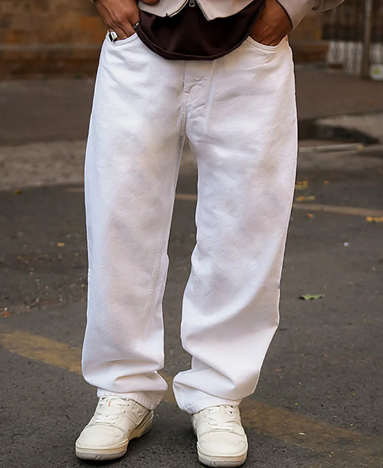 Baggy jeans for men in white