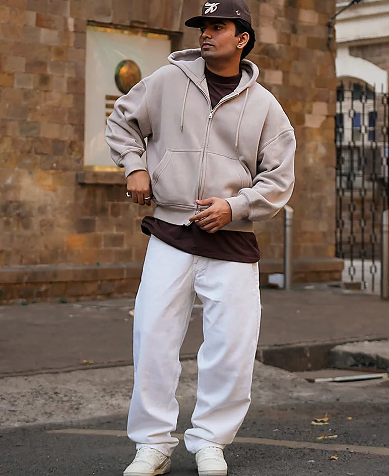 White Denim Solid Baggy Fit Jeans