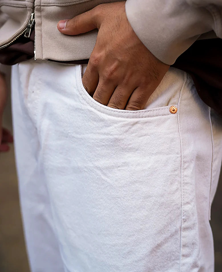 White Denim Solid Baggy Fit Jeans