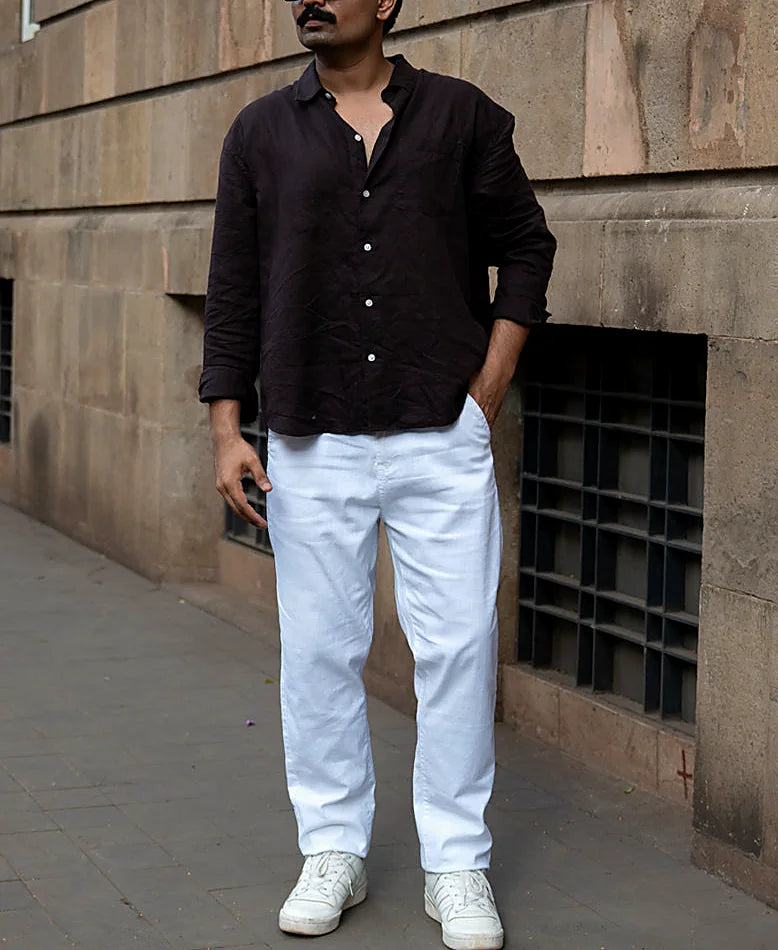 White Regular Fit Cotton Pants