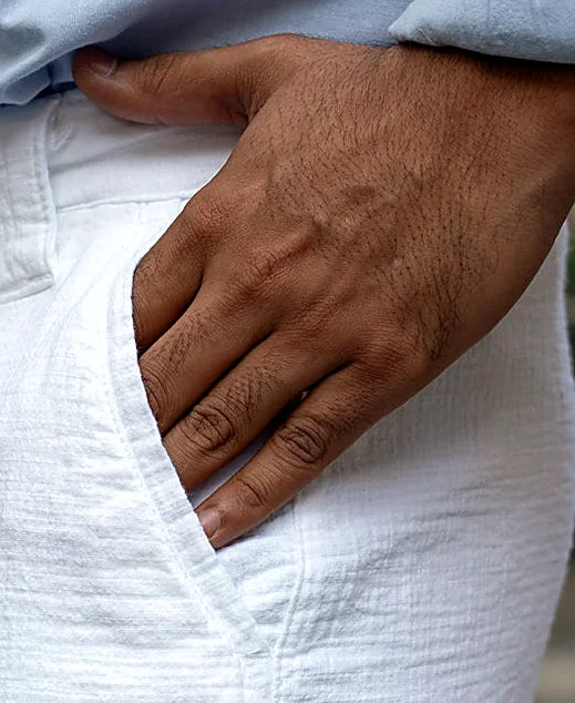 White Regular Fit Crinkled Trouser
